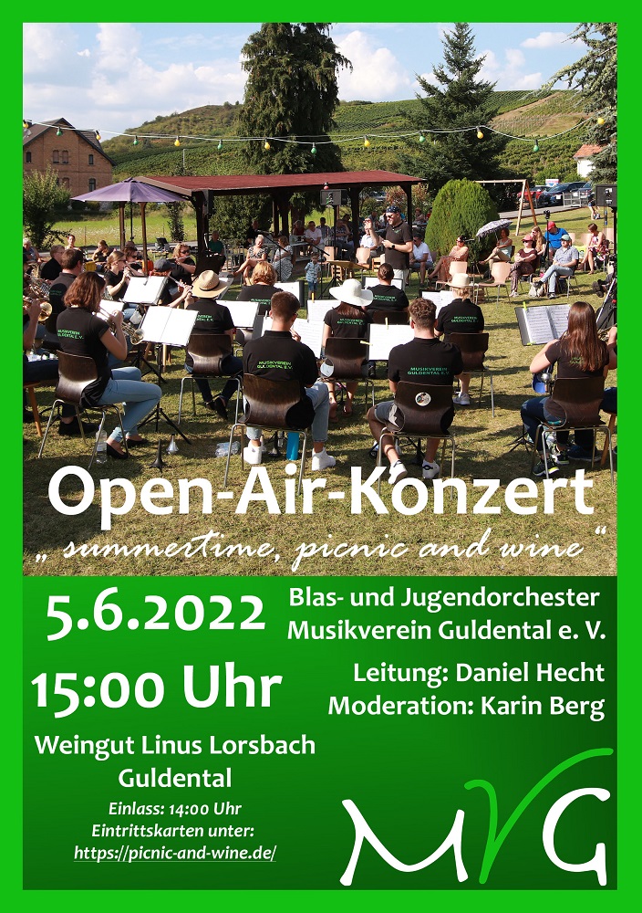 Read more about the article Jetzt reservieren: OPENAIR-Konzert des Musikverein Guldental „summertime, picnic and wine“ – 5. Juni – Pfingstsonntag